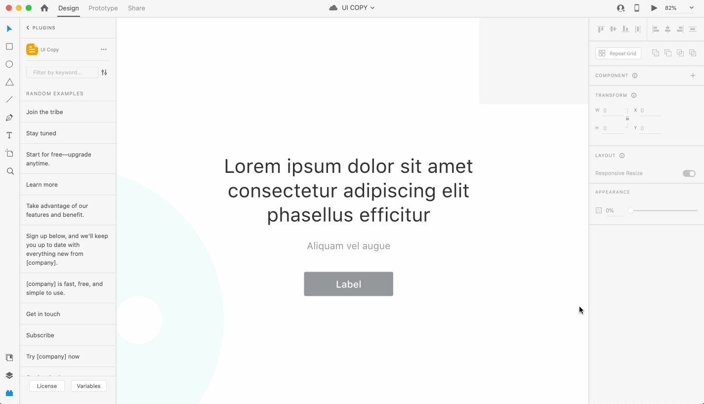 UI Copy for Adobe XD